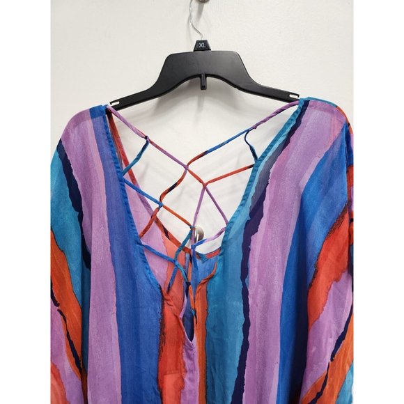 Palisades Beach Club Womens Swimsuit Cover up XL/XXL Red Blue Brushed Stripe NWT - Picture 4 of 8